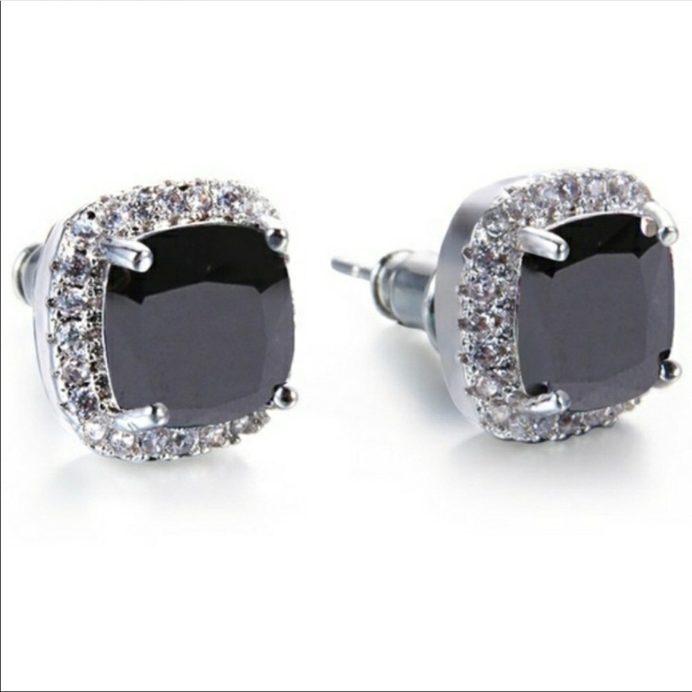 New White & Black Diamond Stud Earrings